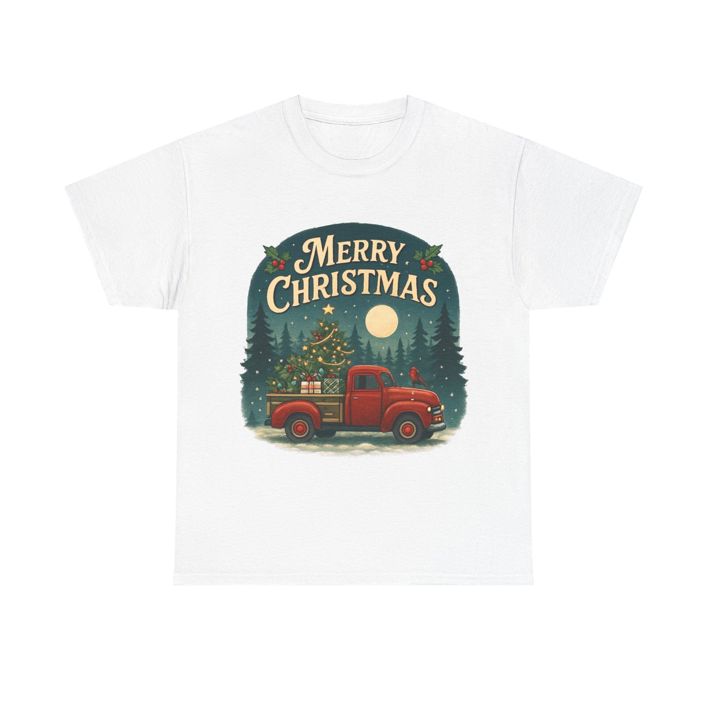 Vintage Merry Christmas Tee with Red Truck Design