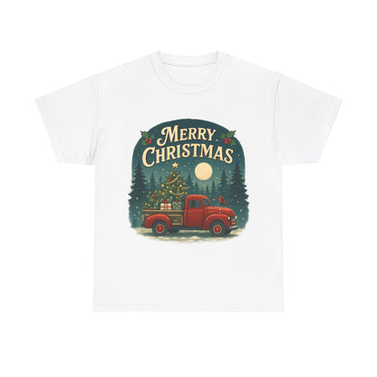 Vintage Merry Christmas Tee with Red Truck Design