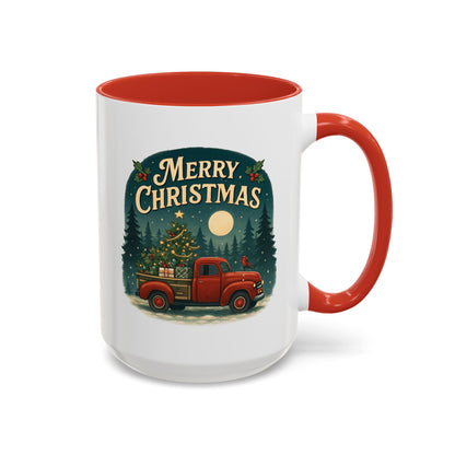 Mug - "Merry Christmas" Red Truck Design Accent Coffee Mug (11, 15oz)