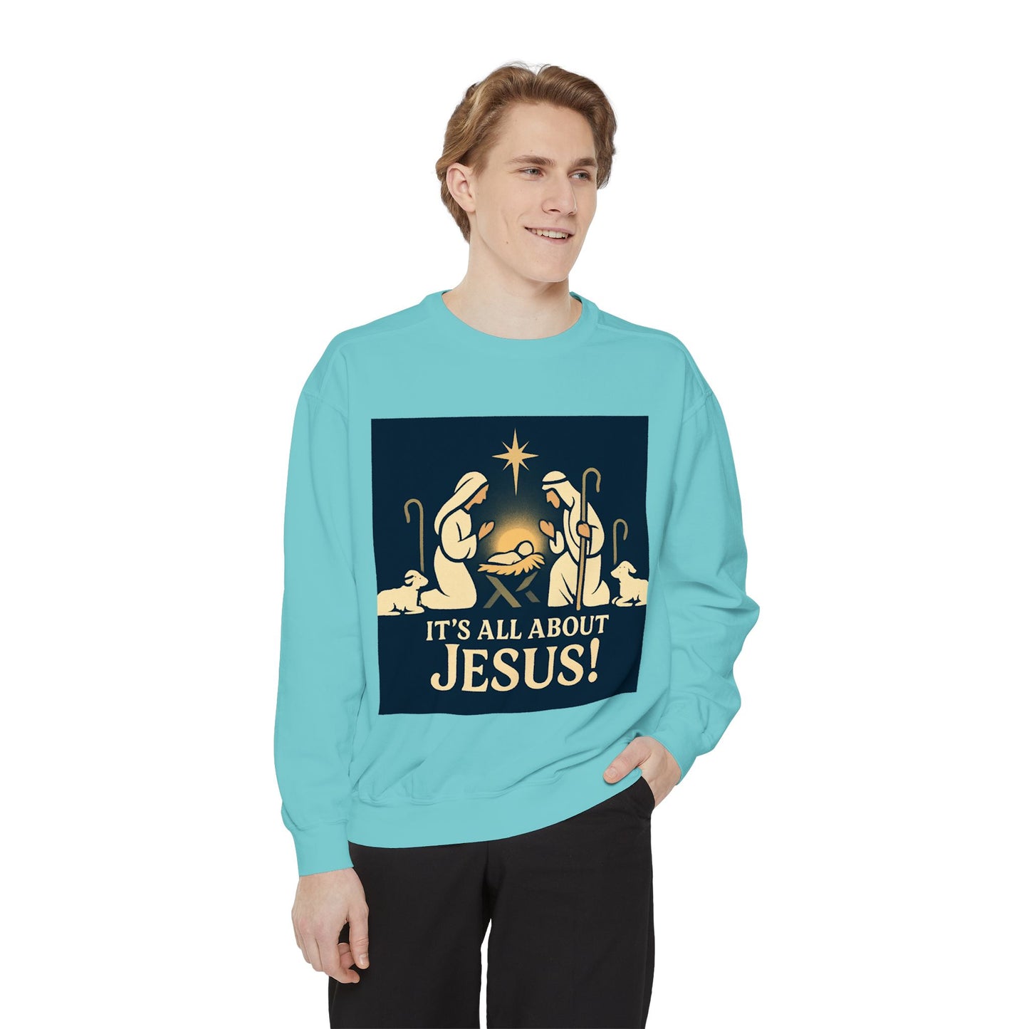 "It's all about Jesus" - Christian Christmas Sweatshirt, Holiday Gift, Faith-Based Apparel, Unisex Cozy Wear