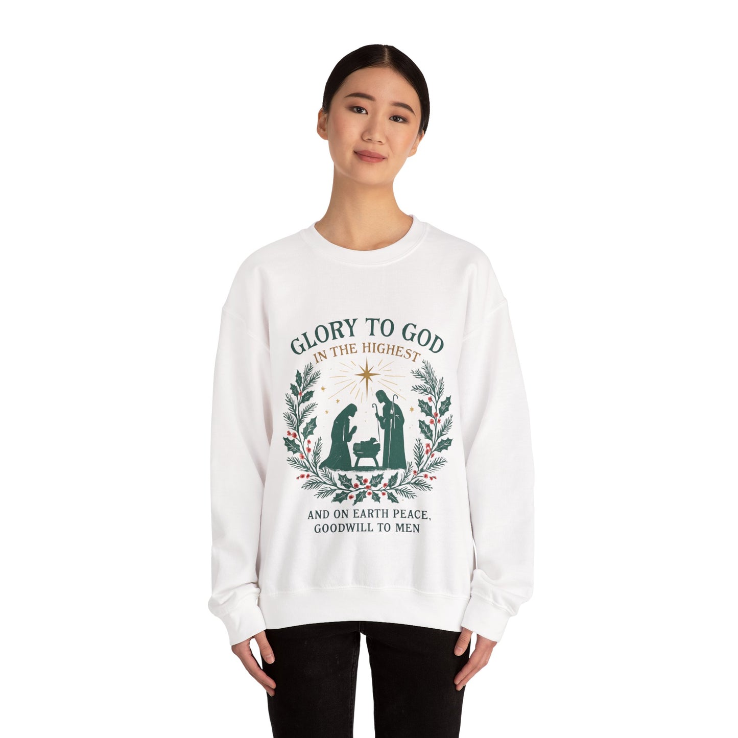 "Glory to God" - Christmas Nativity Sweatshirt, Unisex Crewneck, Holiday Apparel, Inspirational Clothing