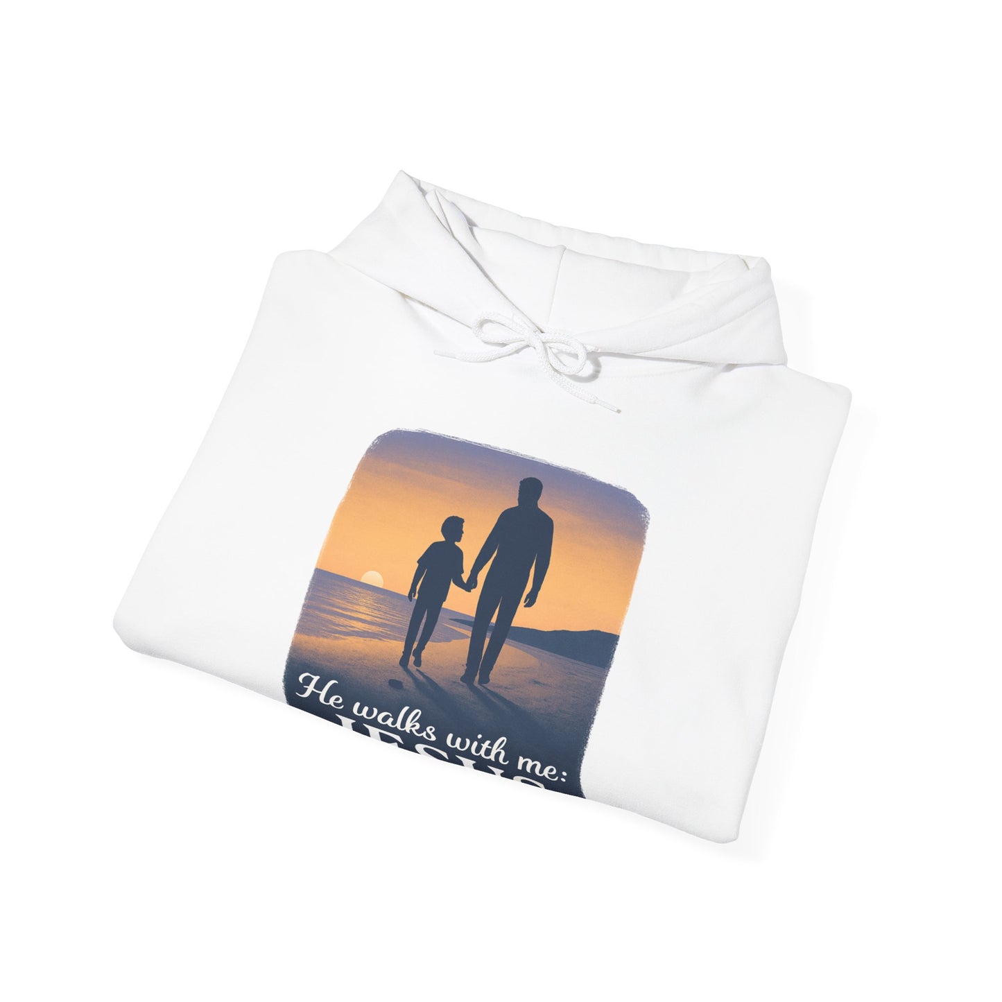 He Walks With Me Hooded Sweatshirt, Comfort Wear, Faith Apparel, Inspirational Clothing