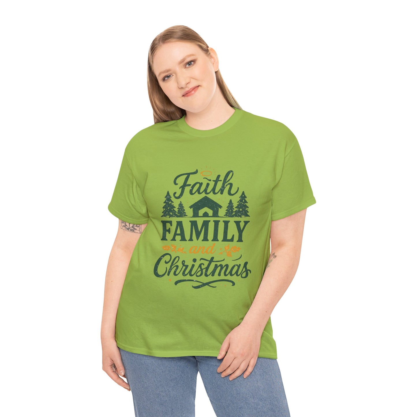 Faith, Family, and Christmas Unisex Heavy Cotton Tee