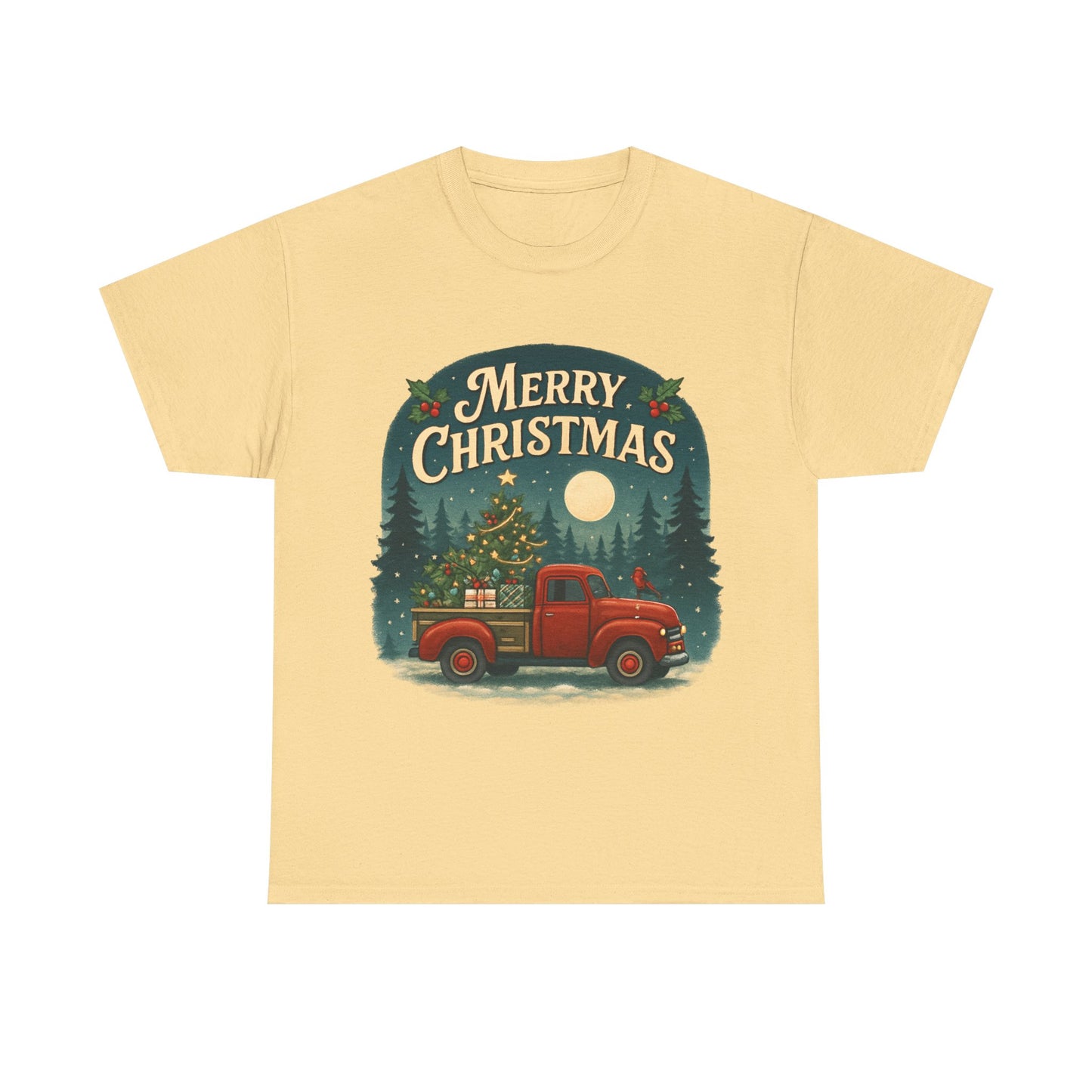 Vintage Merry Christmas Tee with Red Truck Design