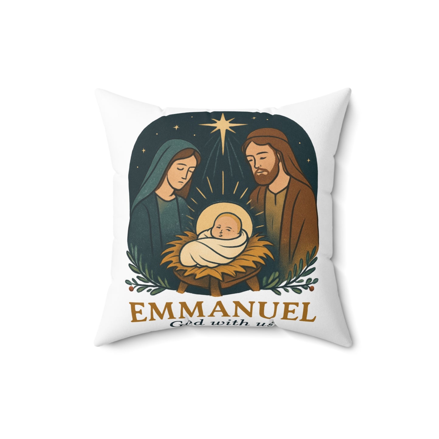 Emmanuel Nativity Square Pillow - Cozy Christmas Home Decor