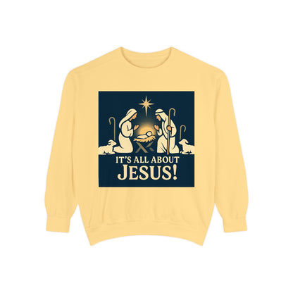 "It's all about Jesus" - Christian Christmas Sweatshirt, Holiday Gift, Faith-Based Apparel, Unisex Cozy Wear