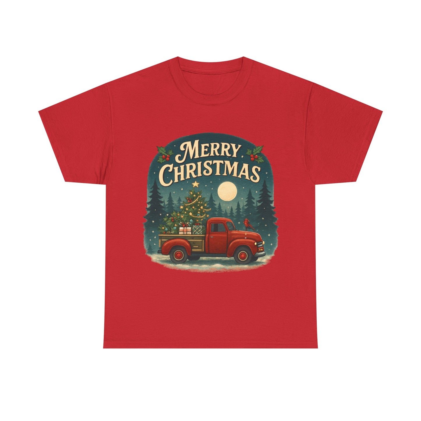 Vintage Merry Christmas Tee with Red Truck Design