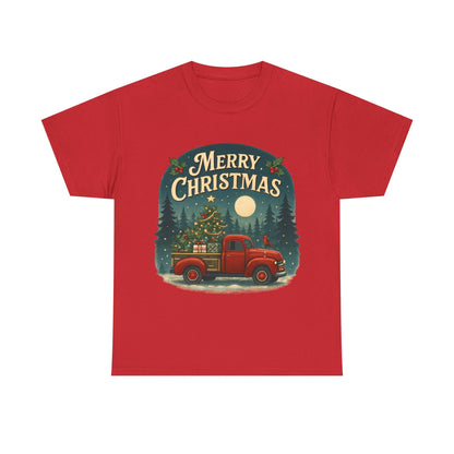 Vintage Merry Christmas Tee with Red Truck Design