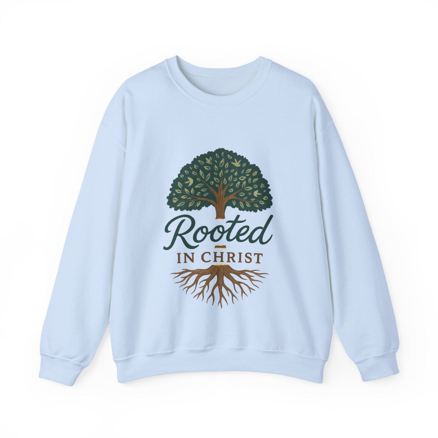 "Rooted in Christ" - Faith-Inspired Crewneck Sweatshirt - Cozy Gift for Christians, Perfect for Church