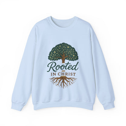 "Rooted in Christ" - Faith-Inspired Crewneck Sweatshirt - Cozy Gift for Christians, Perfect for Church