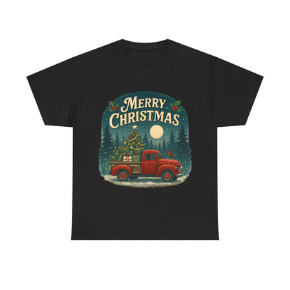 Vintage Merry Christmas Tee with Red Truck Design