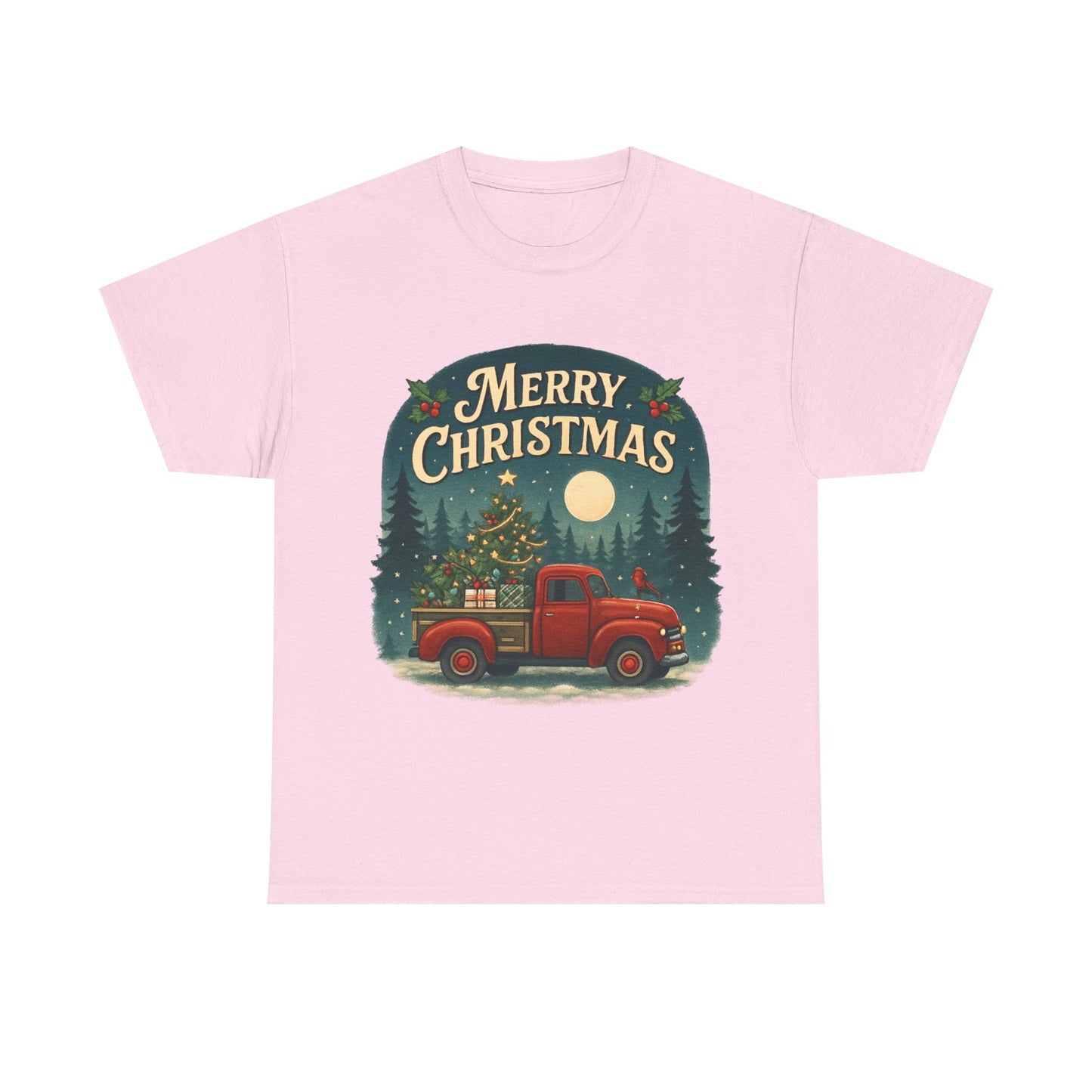 Vintage Merry Christmas Tee with Red Truck Design