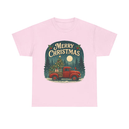 Vintage Merry Christmas Tee with Red Truck Design