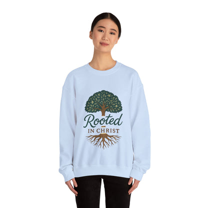 "Rooted in Christ" - Faith-Inspired Crewneck Sweatshirt - Cozy Gift for Christians, Perfect for Church