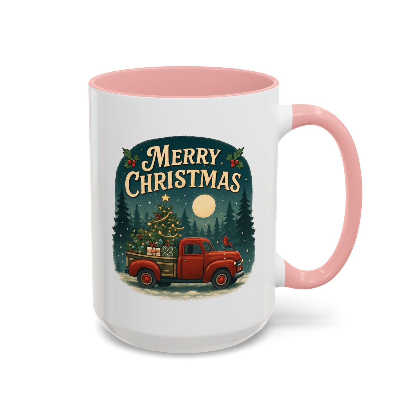 Mug - "Merry Christmas" Red Truck Design Accent Coffee Mug (11, 15oz)