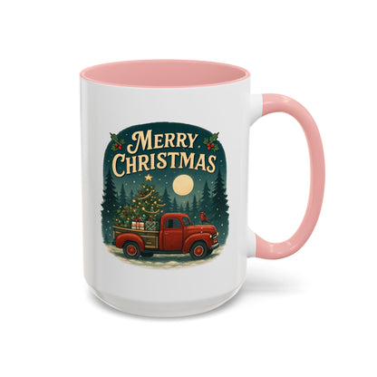 Mug - "Merry Christmas" Red Truck Design Accent Coffee Mug (11, 15oz)