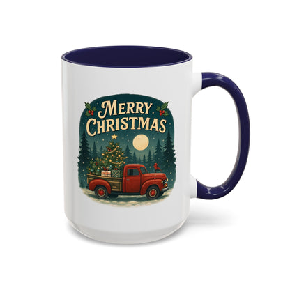 Mug - "Merry Christmas" Red Truck Design Accent Coffee Mug (11, 15oz)