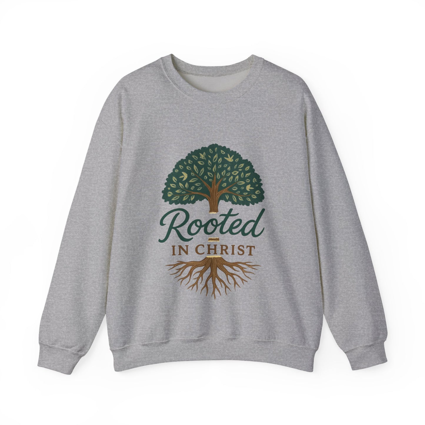 "Rooted in Christ" - Faith-Inspired Crewneck Sweatshirt - Cozy Gift for Christians, Perfect for Church