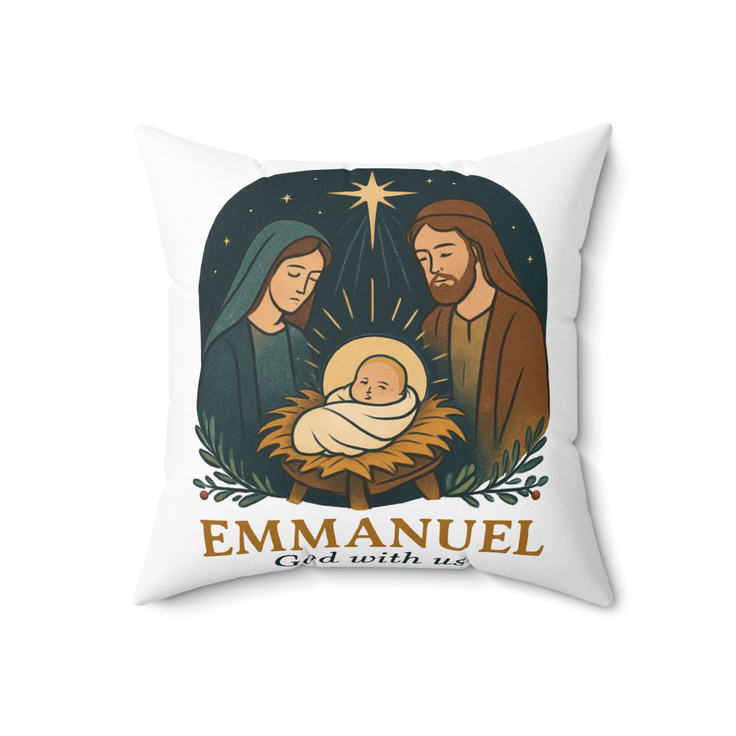 Emmanuel Nativity Square Pillow - Cozy Christmas Home Decor