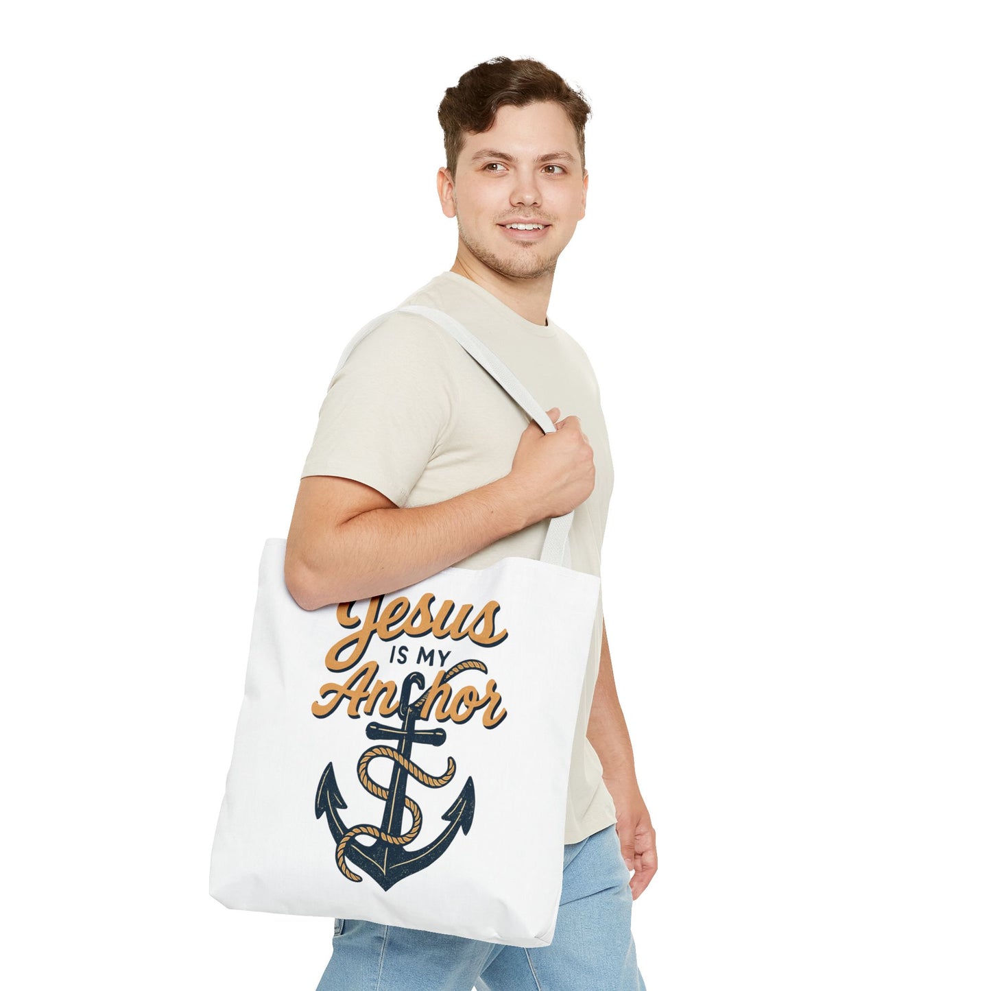 Nautical Tote Bag, "Jesus is My Anchor", Christian Gift, Faith-Inspired Bag, Beach or Everyday Use, Religious Themed Accessory
