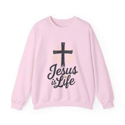 "Jesus is Life" - Christian Inspirational Crewneck Sweatshirt