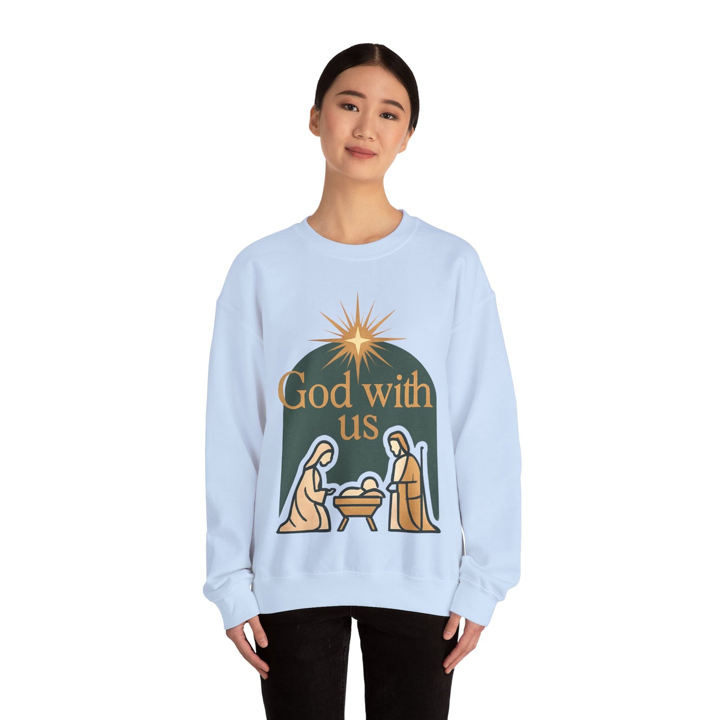 "God with Us" - Cozy Christmas Sweatshirt, Holiday Spirit Wear, Religious Gift, Unisex Crewneck