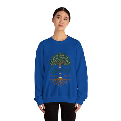 "Rooted in Christ" - Faith-Inspired Crewneck Sweatshirt - Cozy Gift for Christians, Perfect for Church