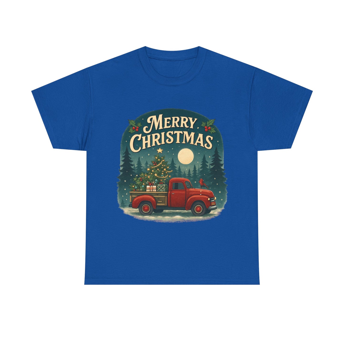 Vintage Merry Christmas Tee with Red Truck Design