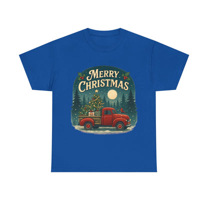 Vintage Merry Christmas Tee with Red Truck Design