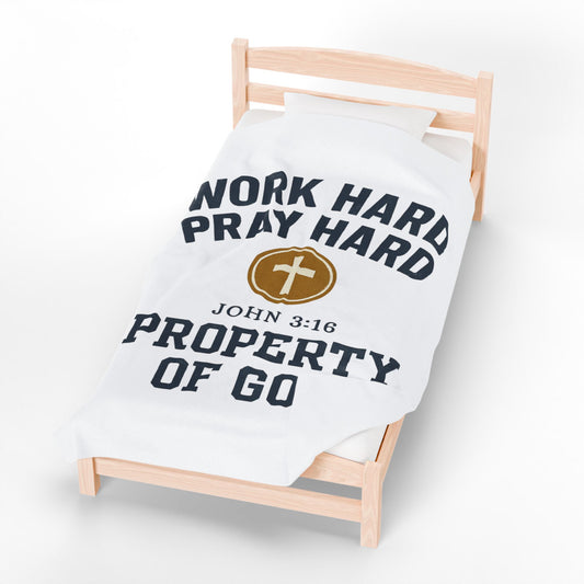 Christian Inspirational Velveteen Plush Blanket - "Work Hard Pray Hard"