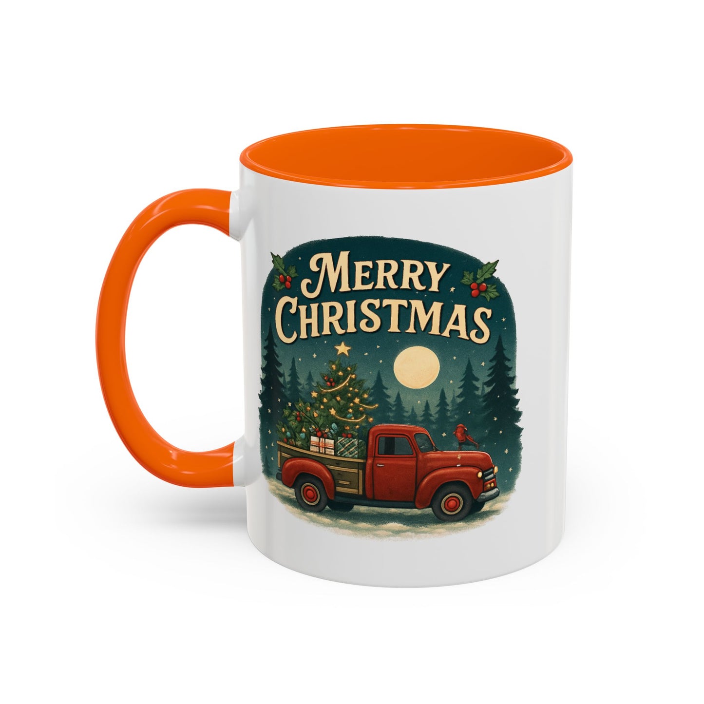 Mug - "Merry Christmas" Red Truck Design Accent Coffee Mug (11, 15oz)