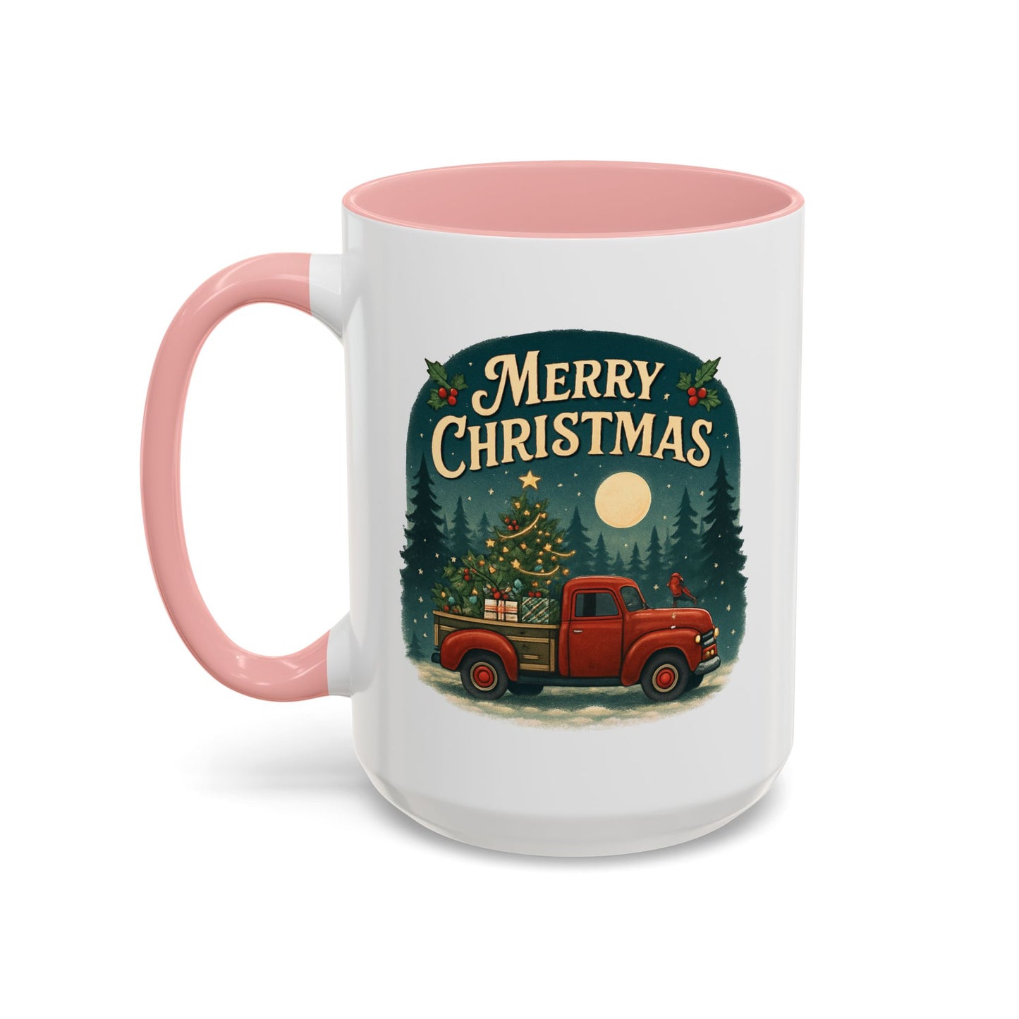 Mug - "Merry Christmas" Red Truck Design Accent Coffee Mug (11, 15oz)