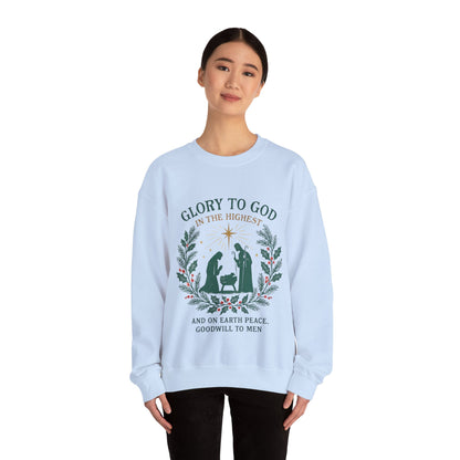 "Glory to God" - Christmas Nativity Sweatshirt, Unisex Crewneck, Holiday Apparel, Inspirational Clothing