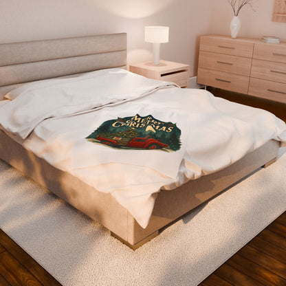 Merry Christmas Velveteen Plush Blanket