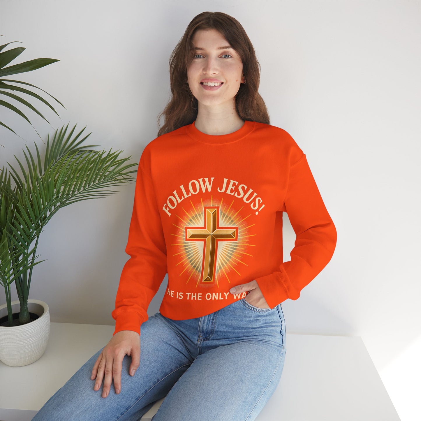 "Follow Jesus" Faith-Inspired Crewneck Sweatshirt Christian Apparel, Gift for Believers, Religious Sweatshirt, Inspirational Fashion