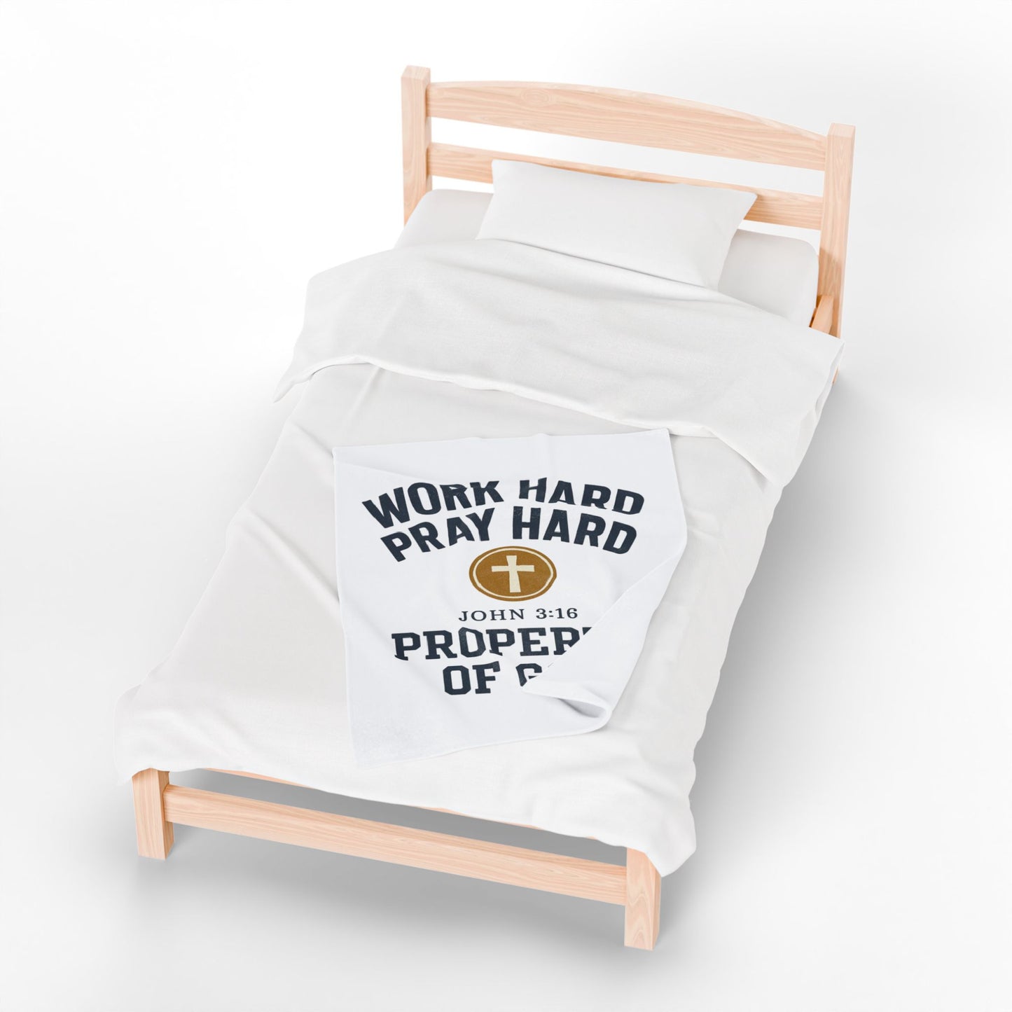 Christian Inspirational Velveteen Plush Blanket - "Work Hard Pray Hard"