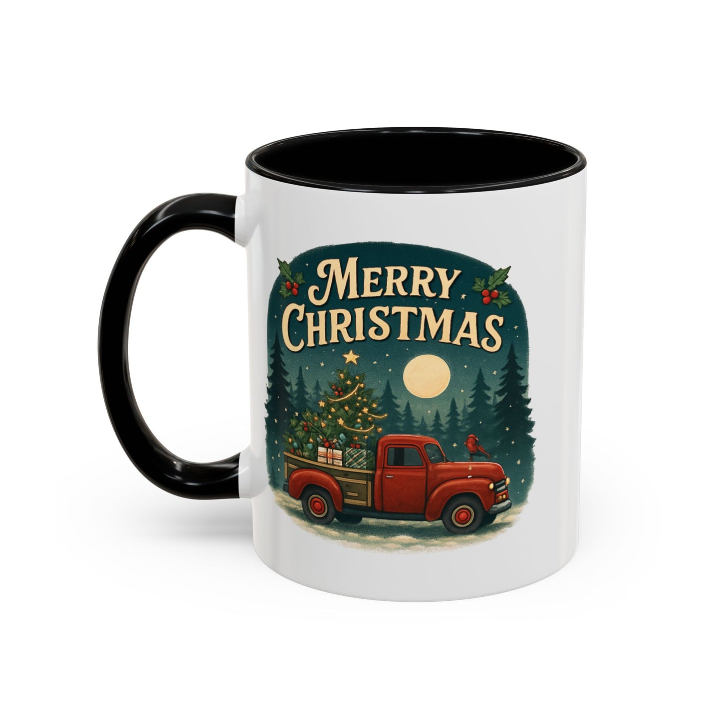Mug - "Merry Christmas" Red Truck Design Accent Coffee Mug (11, 15oz)