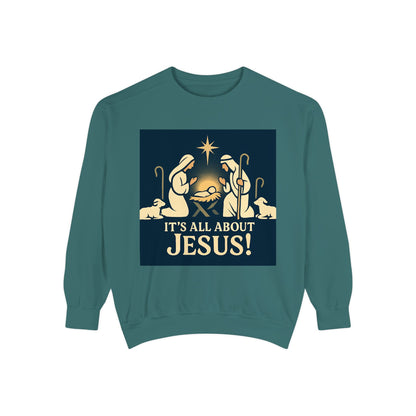 "It's all about Jesus" - Christian Christmas Sweatshirt, Holiday Gift, Faith-Based Apparel, Unisex Cozy Wear