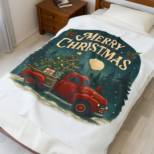 Merry Christmas Velveteen Plush Blanket