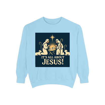 "It's all about Jesus" - Christian Christmas Sweatshirt, Holiday Gift, Faith-Based Apparel, Unisex Cozy Wear