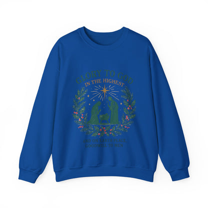 "Glory to God" - Christmas Nativity Sweatshirt, Unisex Crewneck, Holiday Apparel, Inspirational Clothing