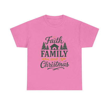 Faith, Family, and Christmas Unisex Heavy Cotton Tee