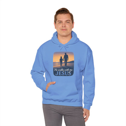 He Walks With Me Hooded Sweatshirt, Comfort Wear, Faith Apparel, Inspirational Clothing