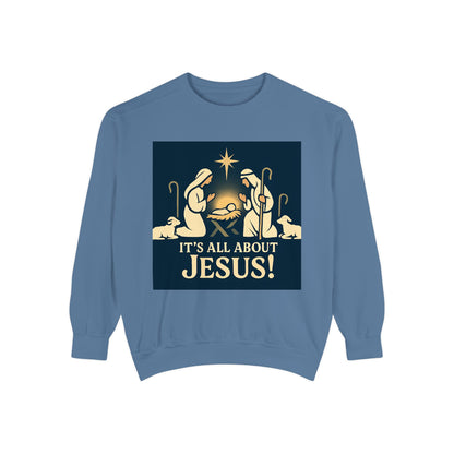 "It's all about Jesus" - Christian Christmas Sweatshirt, Holiday Gift, Faith-Based Apparel, Unisex Cozy Wear