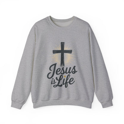 "Jesus is Life" - Christian Inspirational Crewneck Sweatshirt