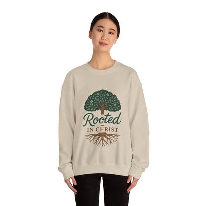 "Rooted in Christ" - Faith-Inspired Crewneck Sweatshirt - Cozy Gift for Christians, Perfect for Church