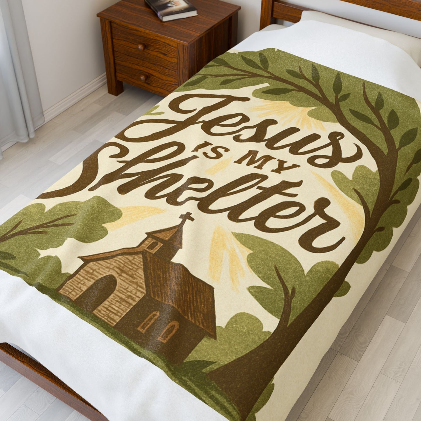 "Jesus is My Shelter" - Cozy Faith-Inspired Velveteen Plush Blanket, Throw, Home Decor, Gift for Baptism, Wedding, Housewarming, Christian Gifts