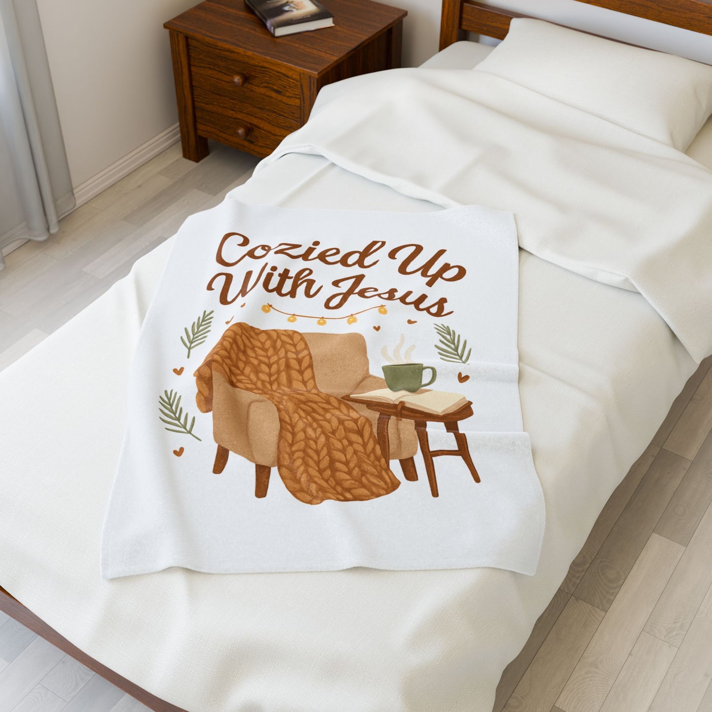 "Cozied Up With Jesus" - Velveteen Plush Blanket, Soft Throw Blanket for Relaxing, Cozy Home Decor, Gift for Faith and Comfort Lovers