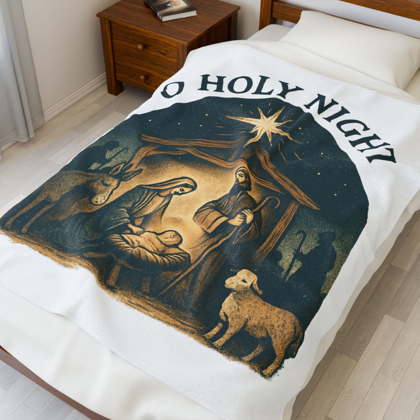 "O Holy Night" - Cozy Velveteen Plush Blanket for Winter, Perfect Gift for Christmas, Holiday Decor, Nursery, or Relaxing Evenings