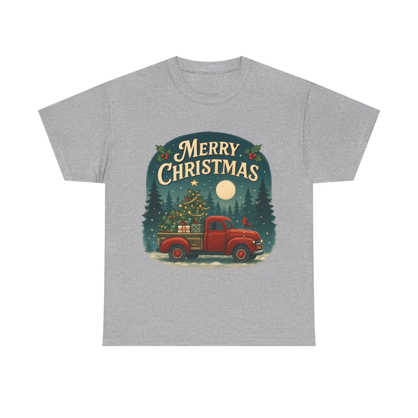 Vintage Merry Christmas Tee with Red Truck Design